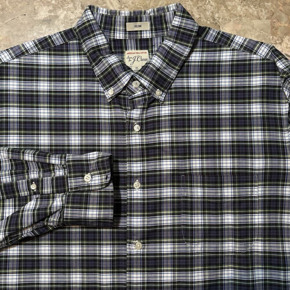 J Crew Shirt Mens XL Slim American Pima Cotton Oxford Long Sleeve Tartan Plaid